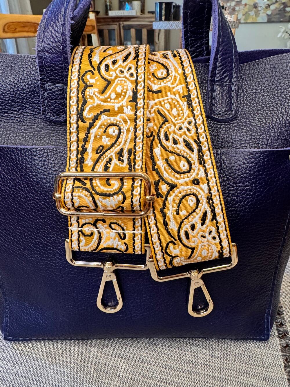 Paisley Yellow Purse Strap Wide Woven Bag Strap Crossbody Purse Strap Gold